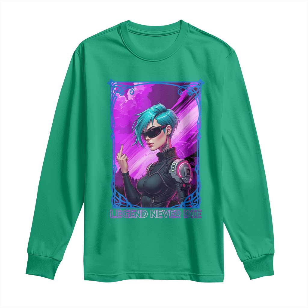 Cyberpunk Girl Legend Never Die Long Sleeve Shirt Gaming Aesthetic Gift - Wonder Print Shop