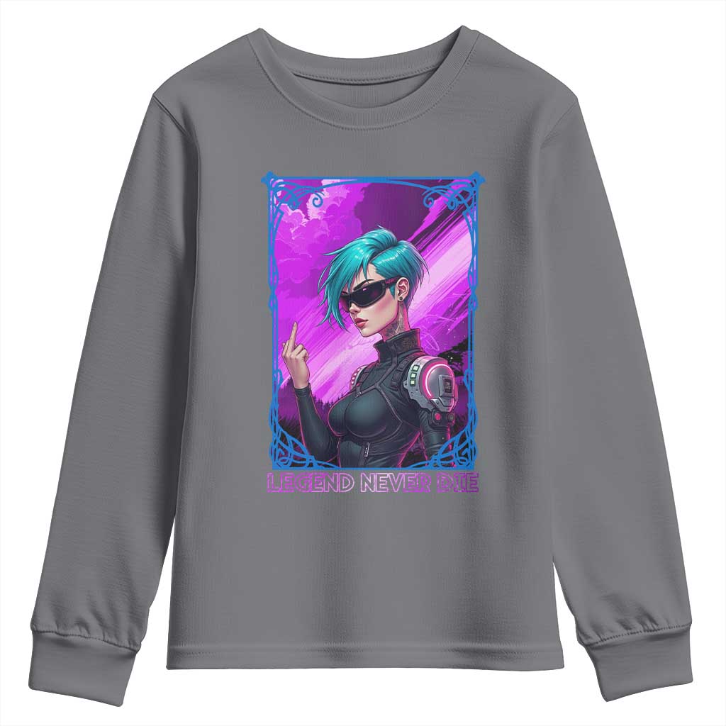 Cyberpunk Girl Legend Never Die Youth Sweatshirt Gaming Aesthetic Gift - Wonder Print Shop