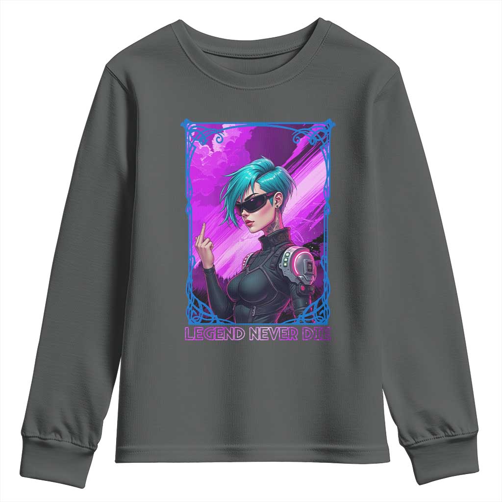Cyberpunk Girl Legend Never Die Youth Sweatshirt Gaming Aesthetic Gift - Wonder Print Shop