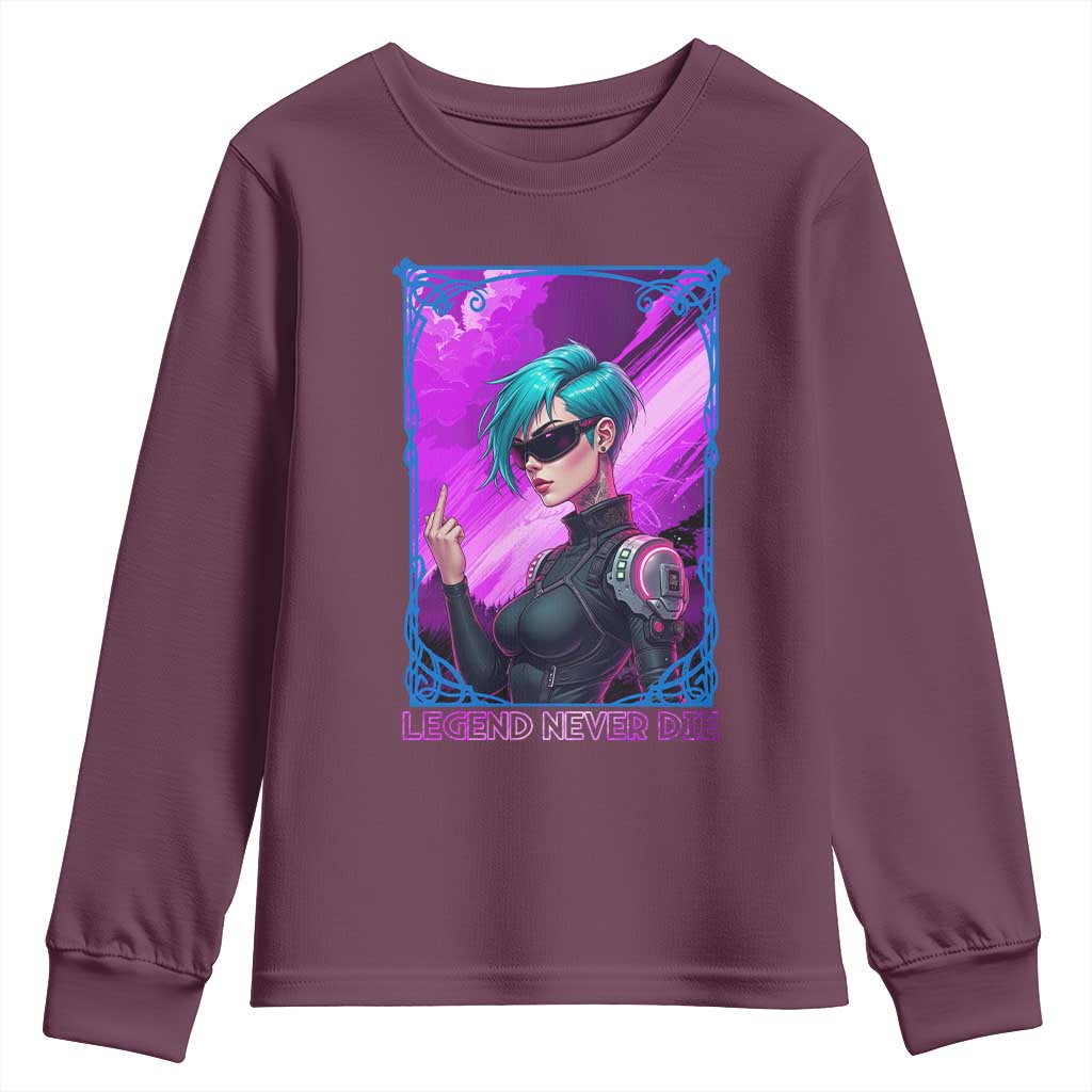 Cyberpunk Girl Legend Never Die Youth Sweatshirt Gaming Aesthetic Gift - Wonder Print Shop