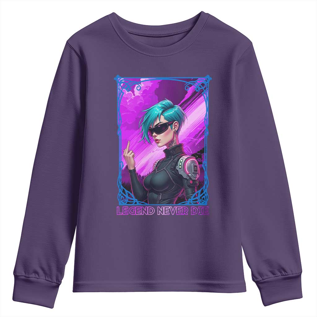 Cyberpunk Girl Legend Never Die Youth Sweatshirt Gaming Aesthetic Gift - Wonder Print Shop