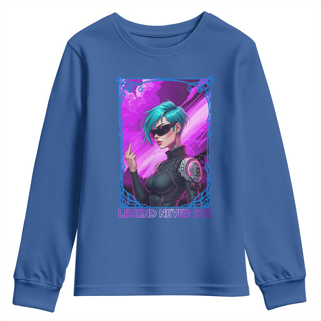 Cyberpunk Girl Legend Never Die Youth Sweatshirt Gaming Aesthetic Gift - Wonder Print Shop