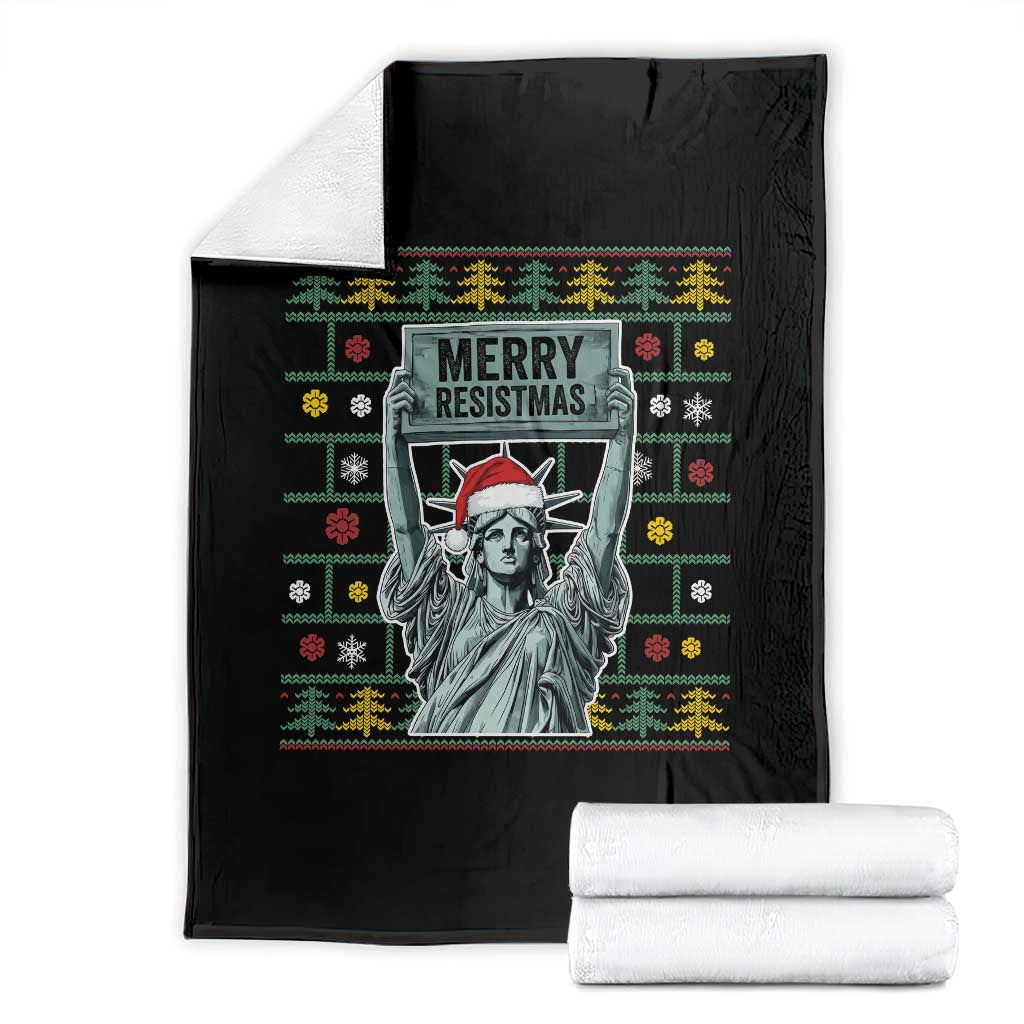 Funny Liberty Statue Ugly Sweater Gift Throw Blanket Merry Resistmas - Wonder Print Shop