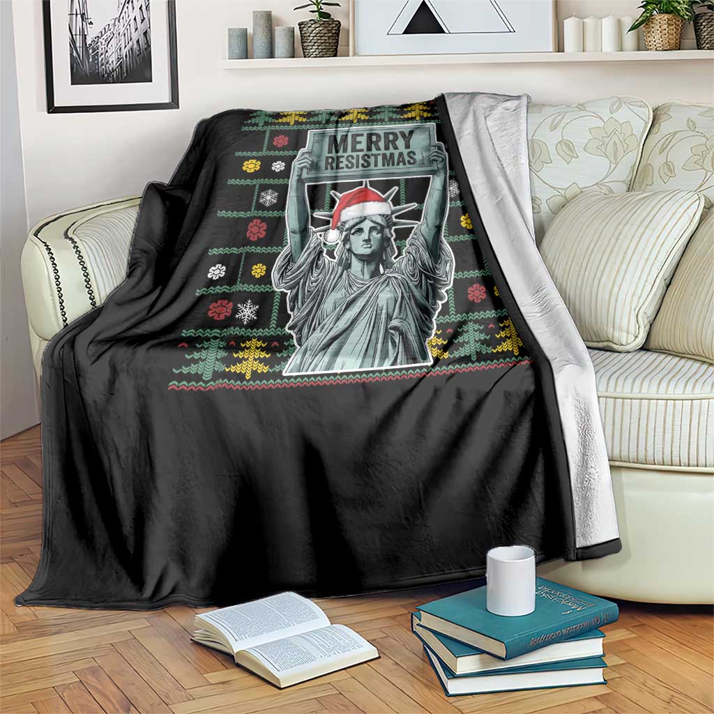 Funny Liberty Statue Ugly Sweater Gift Throw Blanket Merry Resistmas - Wonder Print Shop