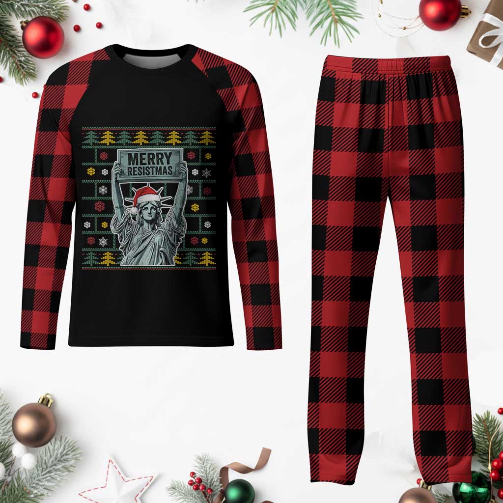 Funny Liberty Statue Ugly Sweater Gift Plaid Pajama Set Merry Resistmas - Wonder Print Shop
