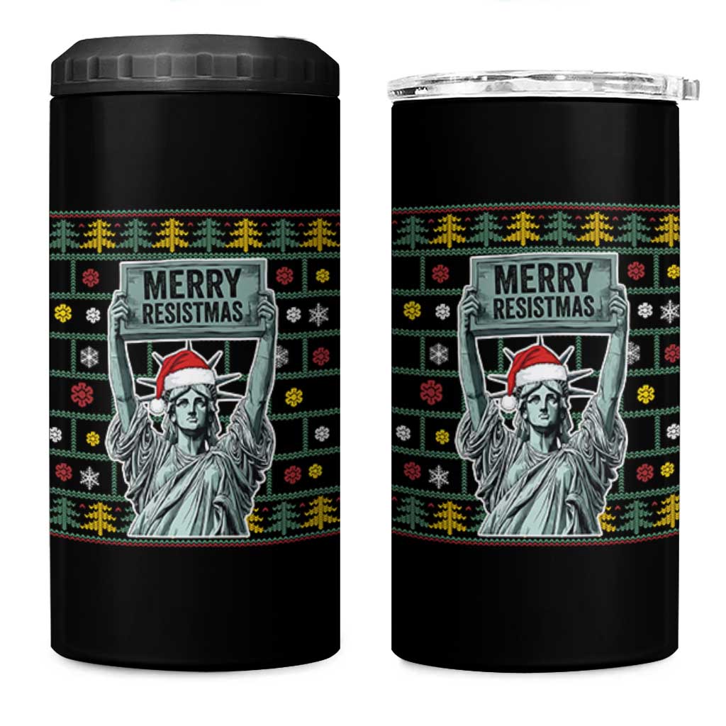 Funny Liberty Statue Ugly Sweater Gift 4 in 1 Can Cooler Tumbler Merry Resistmas - Wonder Print Shop
