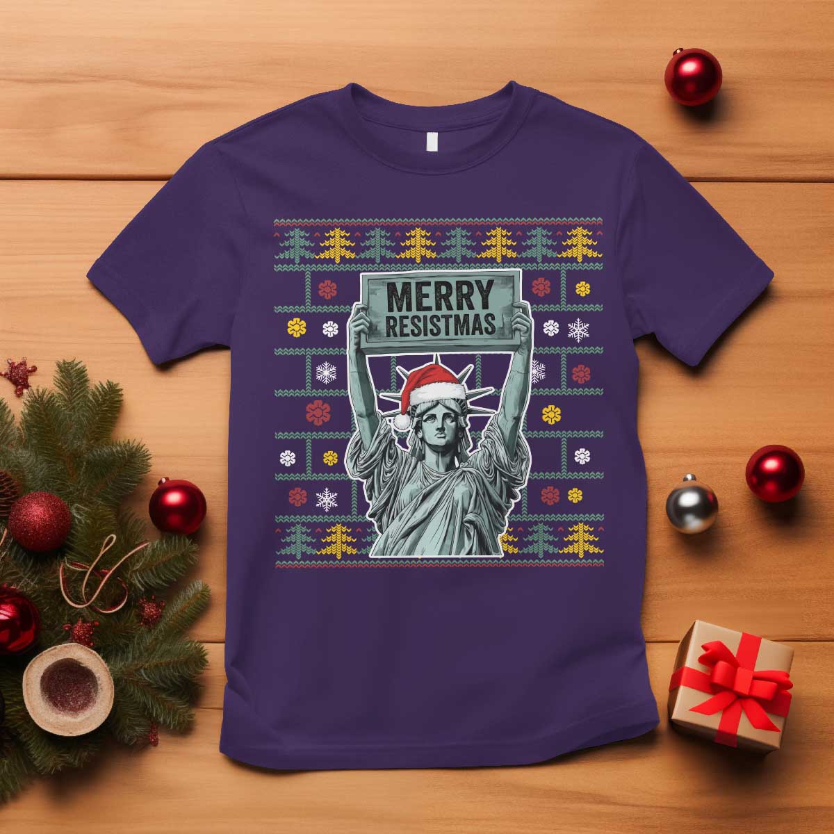 Funny Liberty Statue Ugly Sweater Gift T Shirt Merry Resistmas - Wonder Print Shop