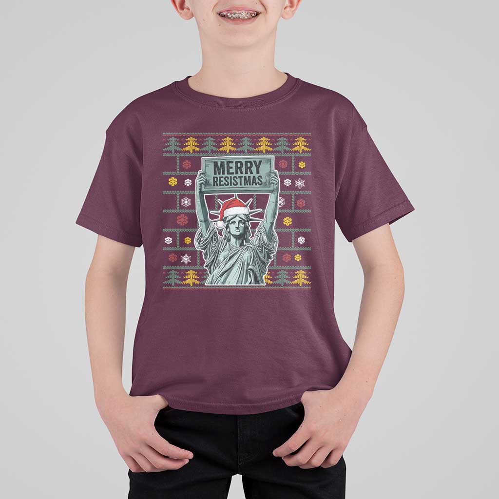 Funny Liberty Statue Ugly Sweater Gift T Shirt For Kid Merry Resistmas - Wonder Print Shop