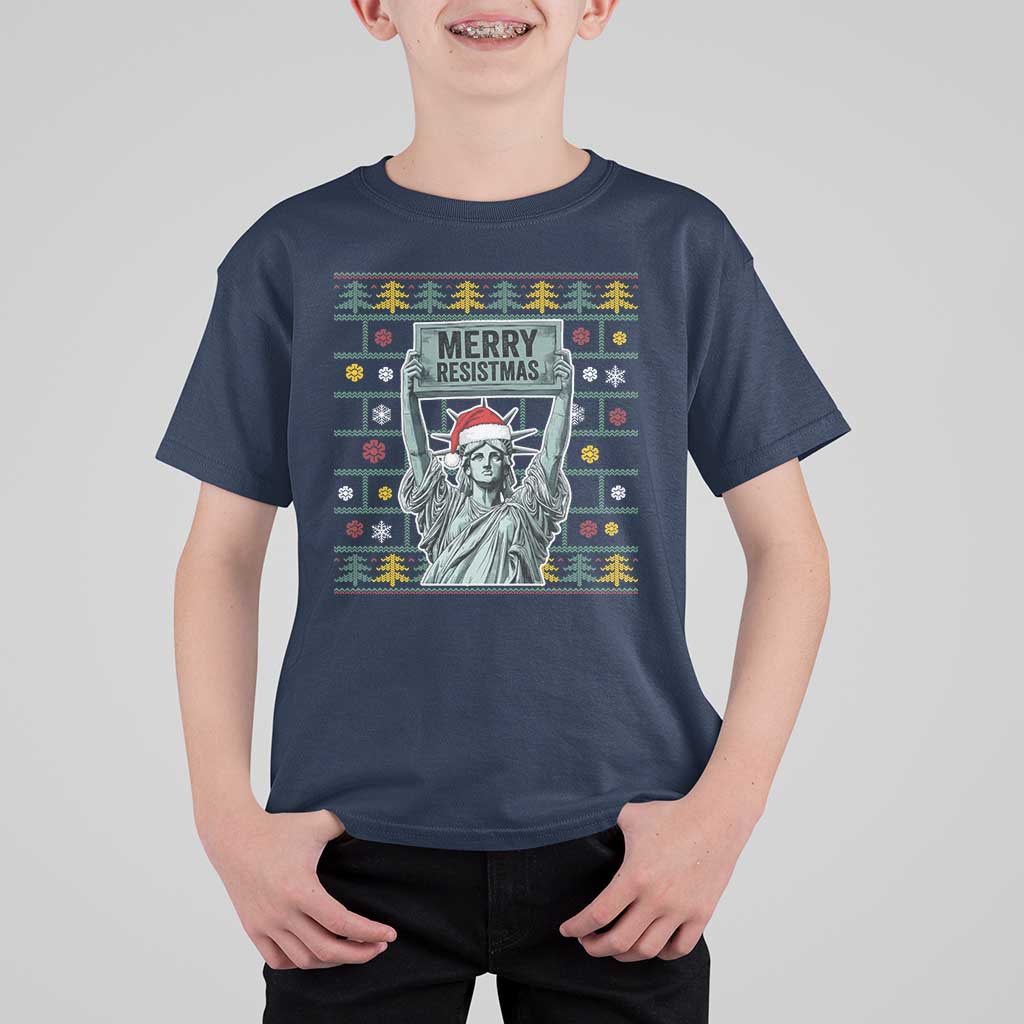Funny Liberty Statue Ugly Sweater Gift T Shirt For Kid Merry Resistmas - Wonder Print Shop