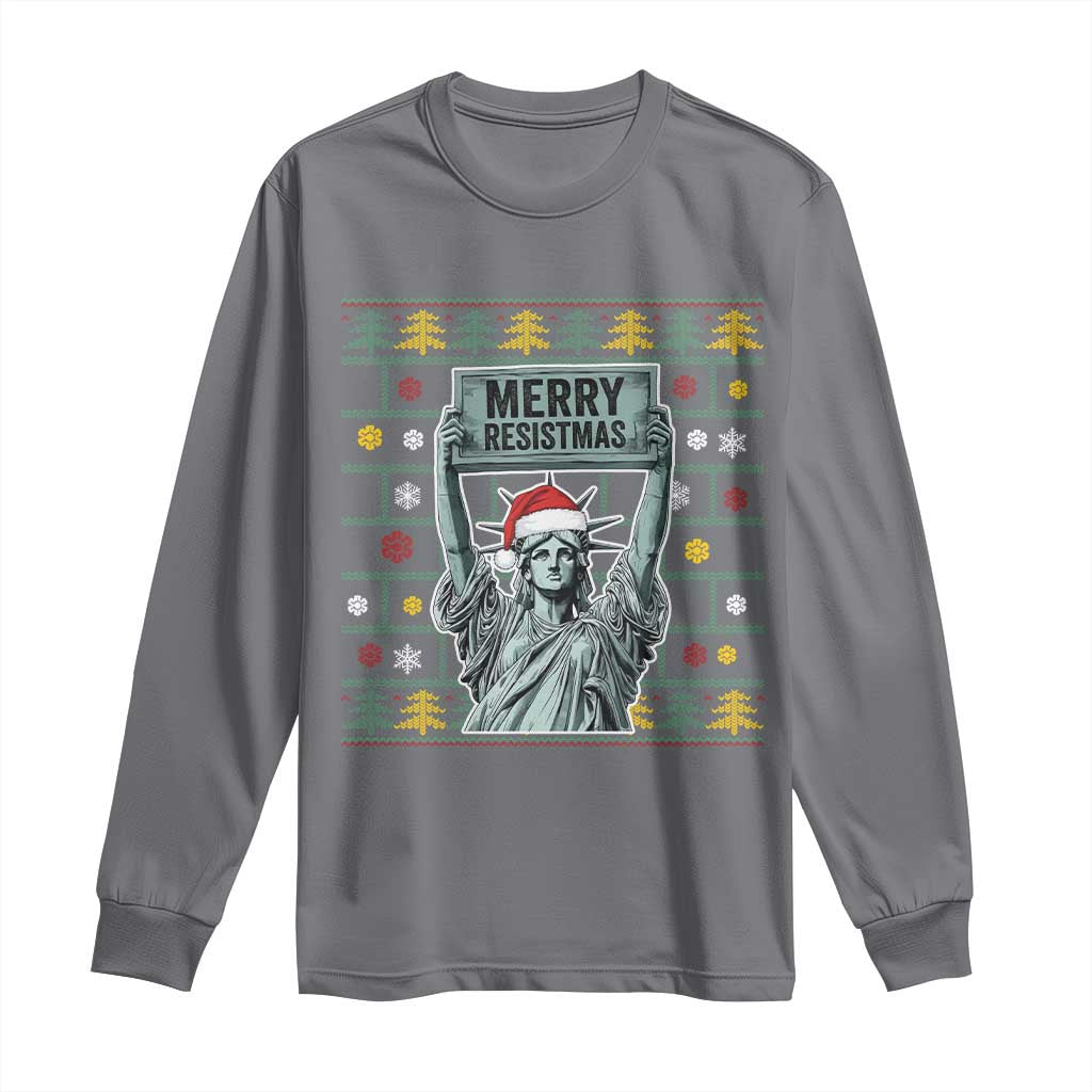 Funny Liberty Statue Ugly Sweater Gift Long Sleeve Shirt Merry Resistmas - Wonder Print Shop