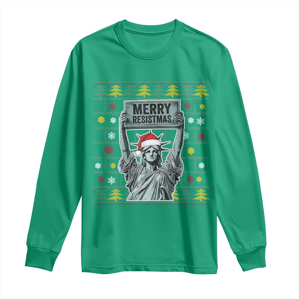 Funny Liberty Statue Ugly Sweater Gift Long Sleeve Shirt Merry Resistmas - Wonder Print Shop