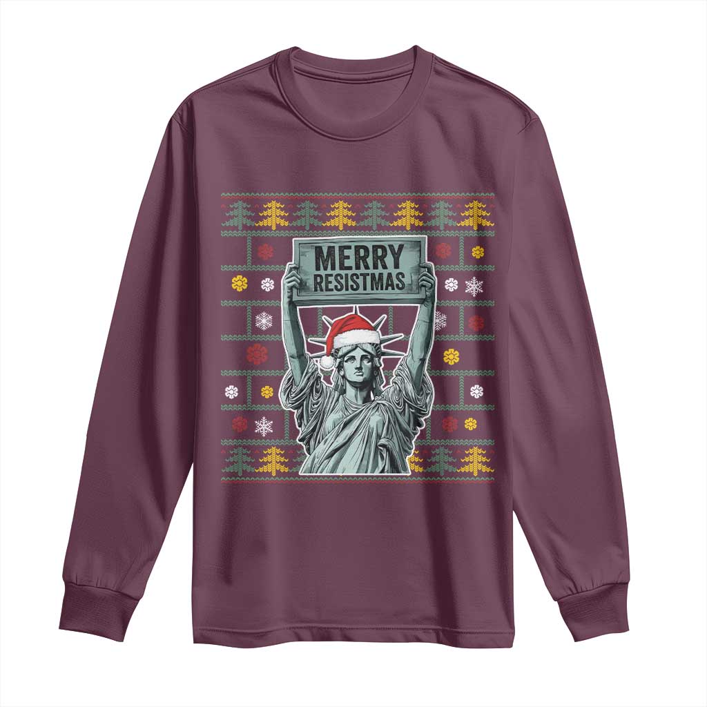 Funny Liberty Statue Ugly Sweater Gift Long Sleeve Shirt Merry Resistmas - Wonder Print Shop