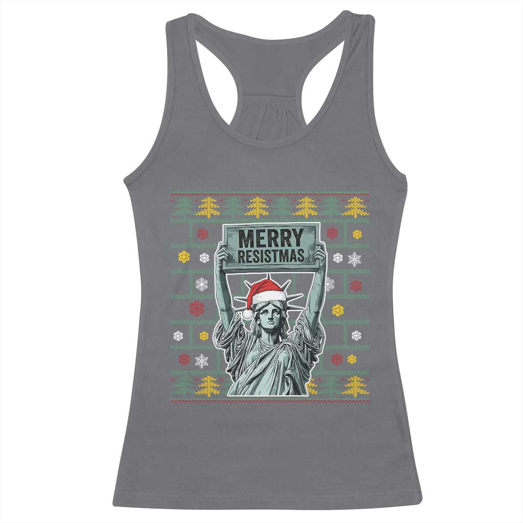Funny Liberty Statue Ugly Sweater Gift Racerback Tank Top Merry Resistmas - Wonder Print Shop