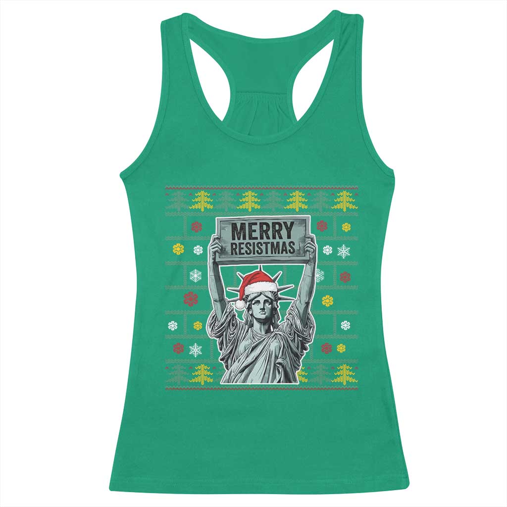 Funny Liberty Statue Ugly Sweater Gift Racerback Tank Top Merry Resistmas - Wonder Print Shop