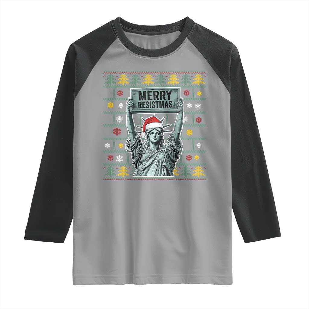 Funny Liberty Statue Ugly Sweater Gift Raglan Shirt Merry Resistmas - Wonder Print Shop