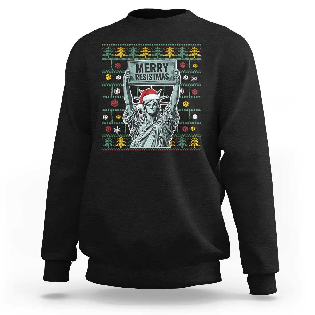 Funny Liberty Statue Ugly Sweater Gift Sweatshirt Merry Resistmas - Wonder Print Shop