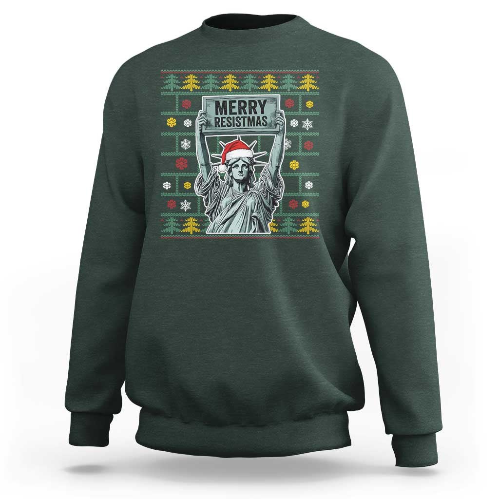Funny Liberty Statue Ugly Sweater Gift Sweatshirt Merry Resistmas - Wonder Print Shop