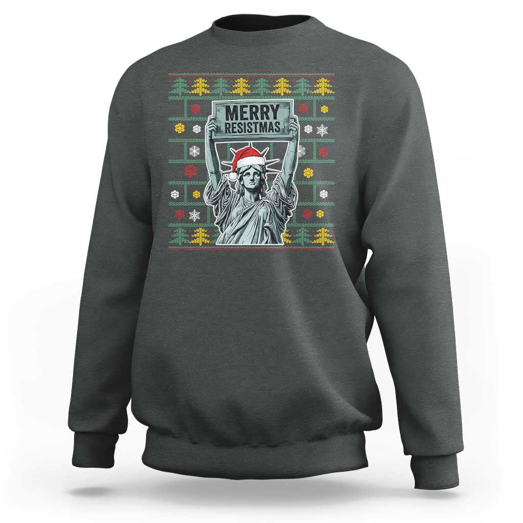 Funny Liberty Statue Ugly Sweater Gift Sweatshirt Merry Resistmas - Wonder Print Shop