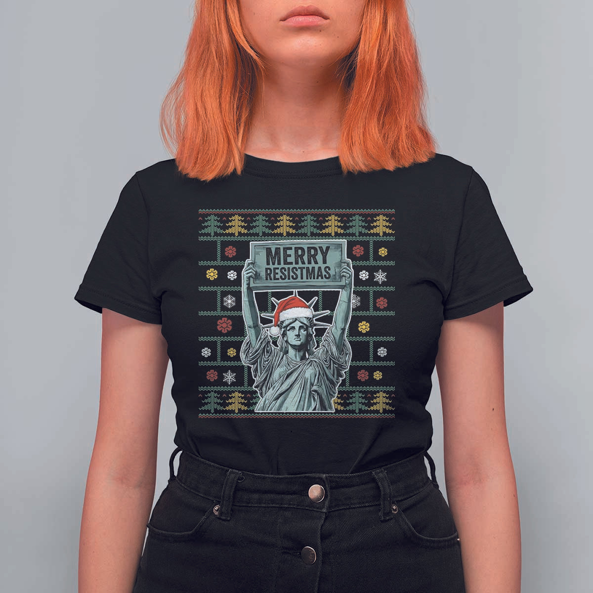 Funny Liberty Statue Ugly Sweater Gift T Shirt For Women Merry Resistmas - Wonder Print Shop