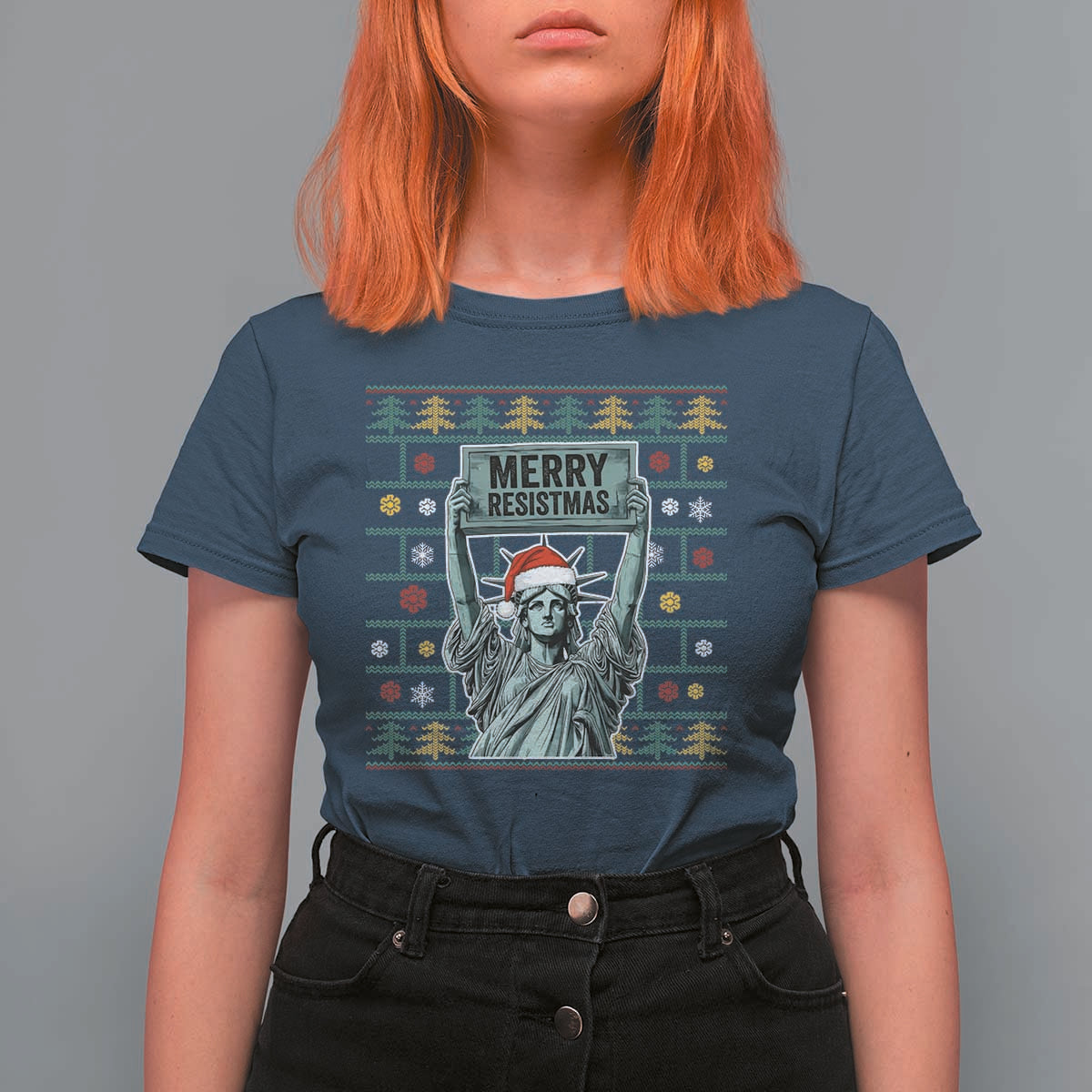Funny Liberty Statue Ugly Sweater Gift T Shirt For Women Merry Resistmas - Wonder Print Shop