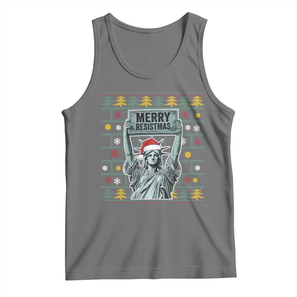 Funny Liberty Statue Ugly Sweater Gift Tank Top Merry Resistmas - Wonder Print Shop