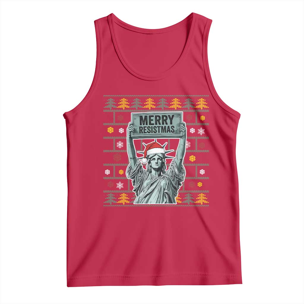 Funny Liberty Statue Ugly Sweater Gift Tank Top Merry Resistmas - Wonder Print Shop