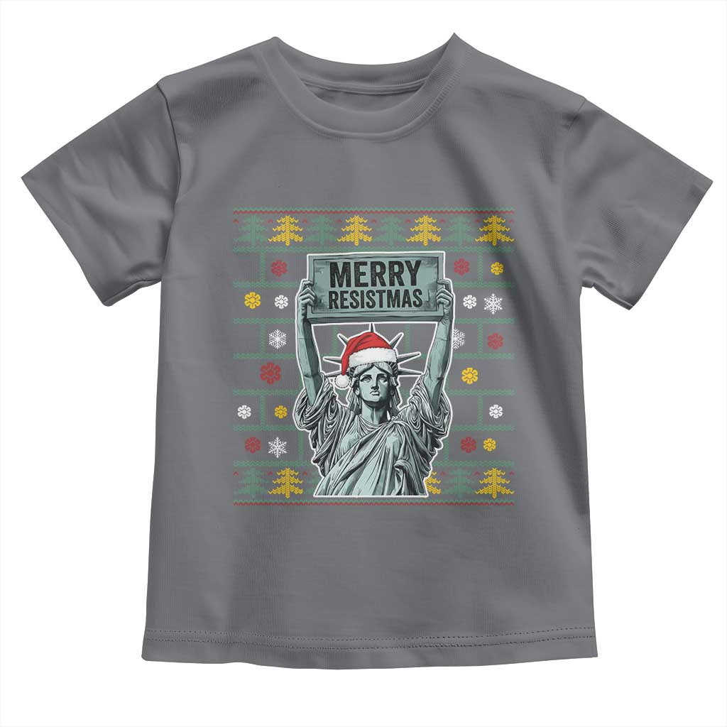Funny Liberty Statue Ugly Sweater Gift Toddler T Shirt Merry Resistmas - Wonder Print Shop