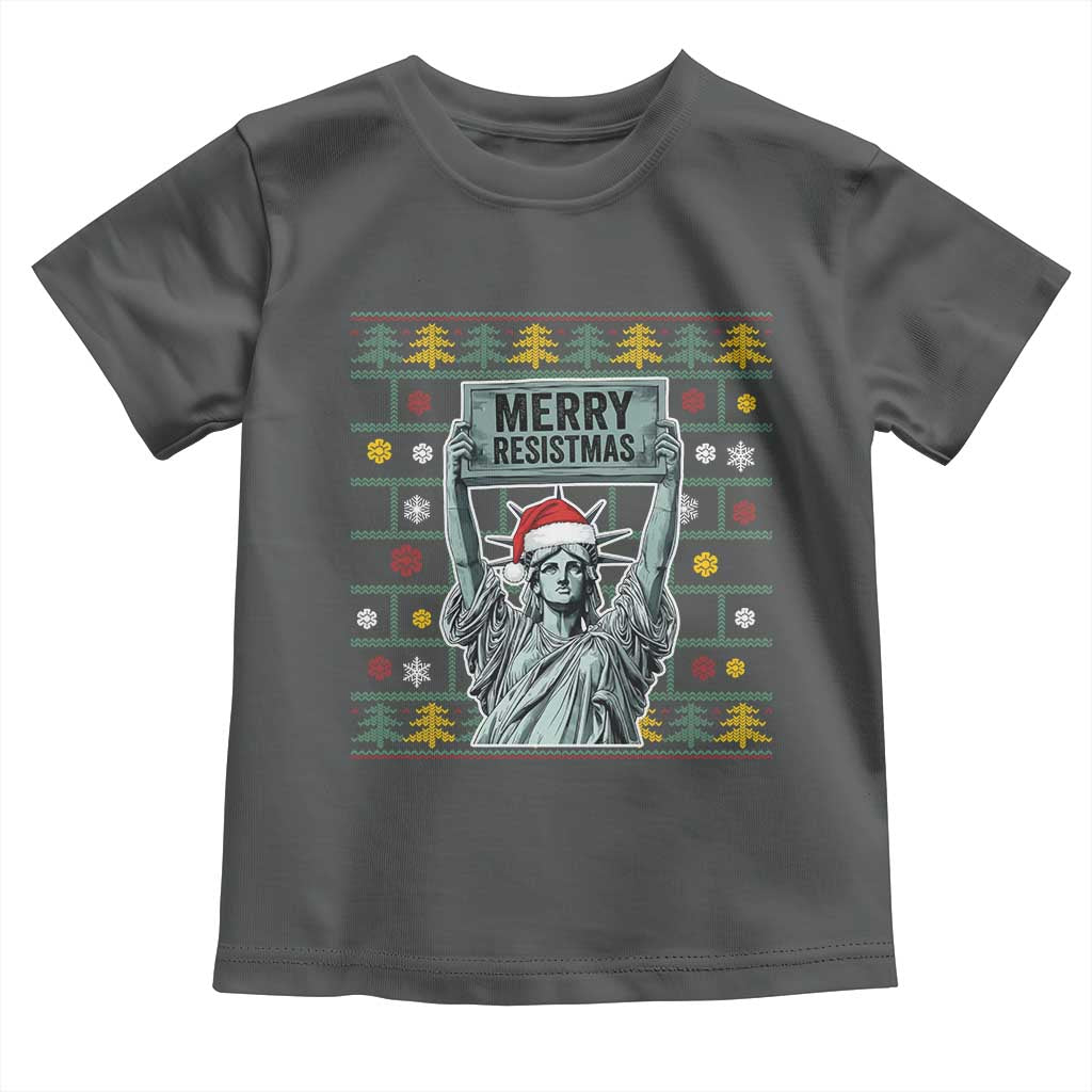 Funny Liberty Statue Ugly Sweater Gift Toddler T Shirt Merry Resistmas - Wonder Print Shop