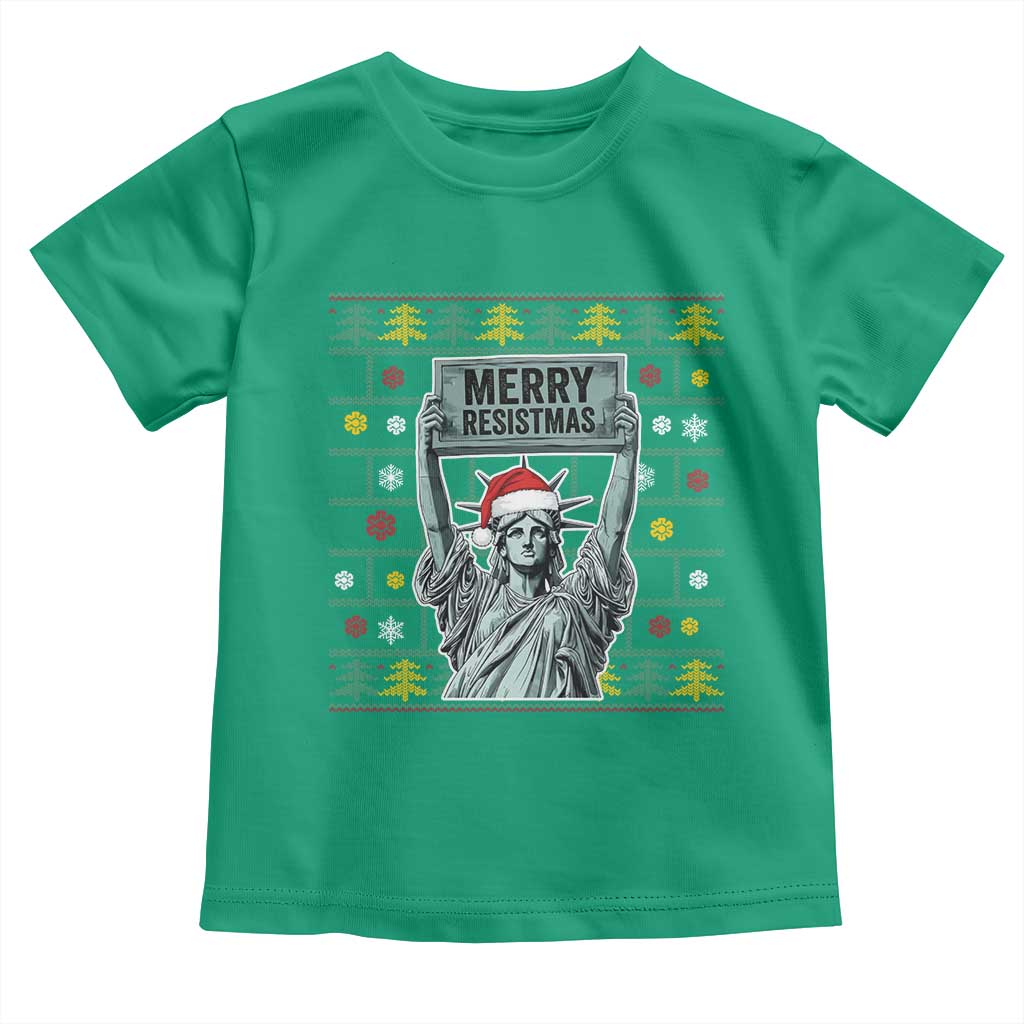 Funny Liberty Statue Ugly Sweater Gift Toddler T Shirt Merry Resistmas - Wonder Print Shop