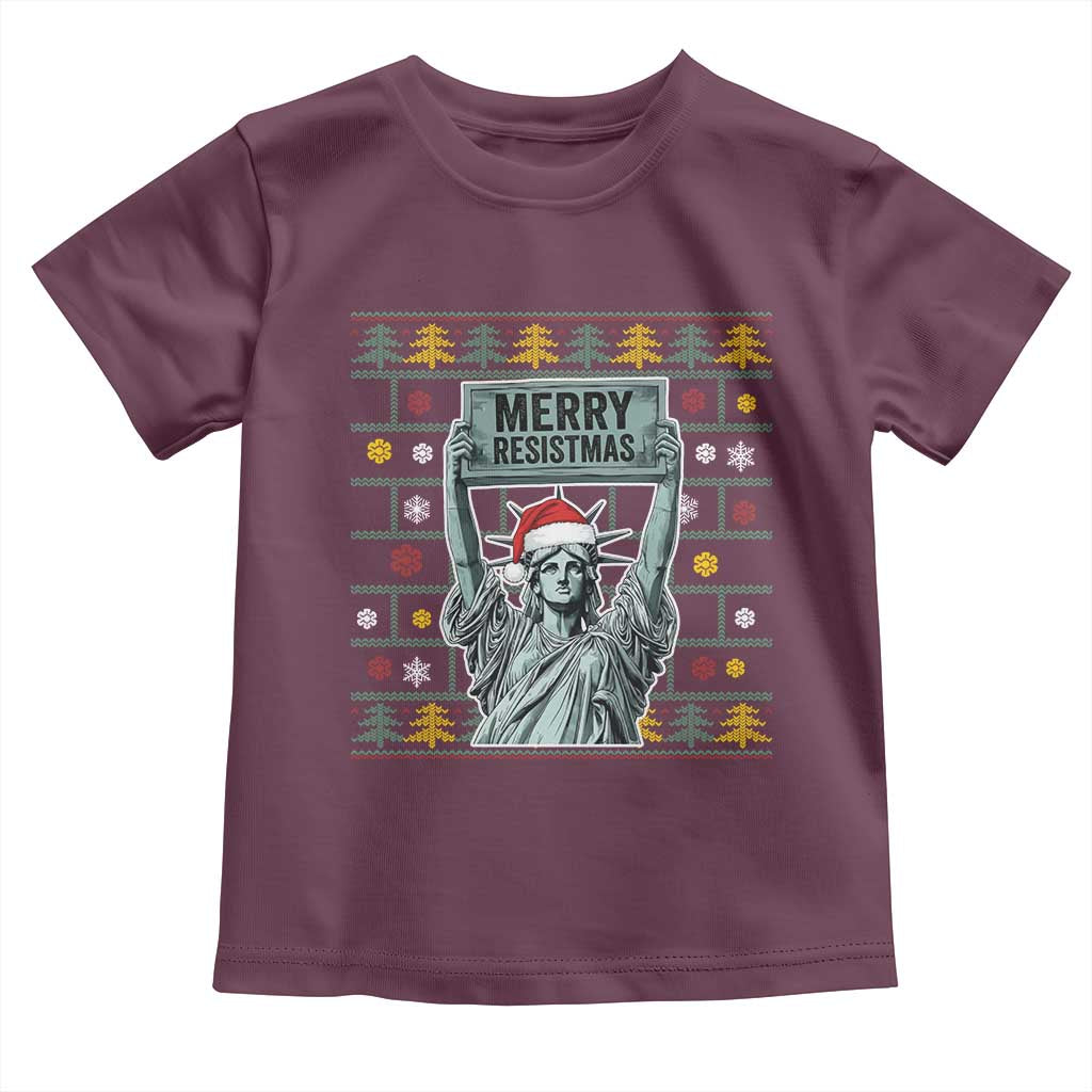Funny Liberty Statue Ugly Sweater Gift Toddler T Shirt Merry Resistmas - Wonder Print Shop