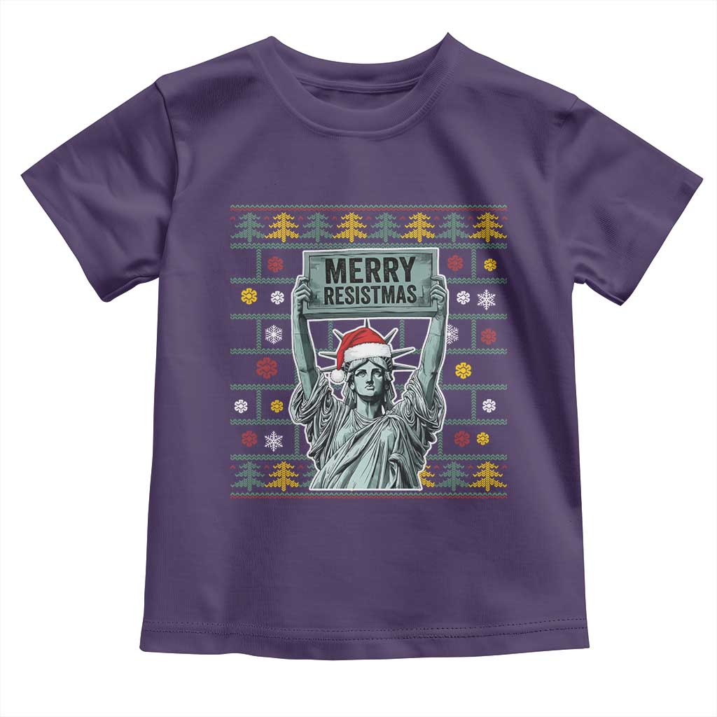 Funny Liberty Statue Ugly Sweater Gift Toddler T Shirt Merry Resistmas - Wonder Print Shop