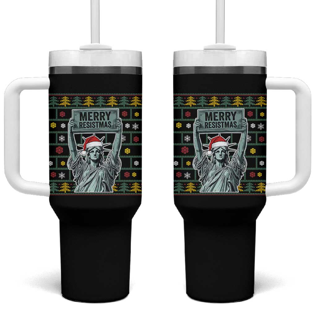 Funny Liberty Statue Ugly Sweater Gift Tumbler With Handle Merry Resistmas - Wonder Print Shop