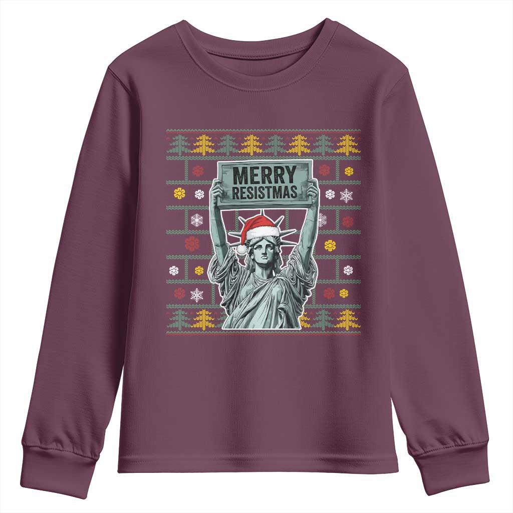 Funny Liberty Statue Ugly Sweater Gift Youth Sweatshirt Merry Resistmas - Wonder Print Shop