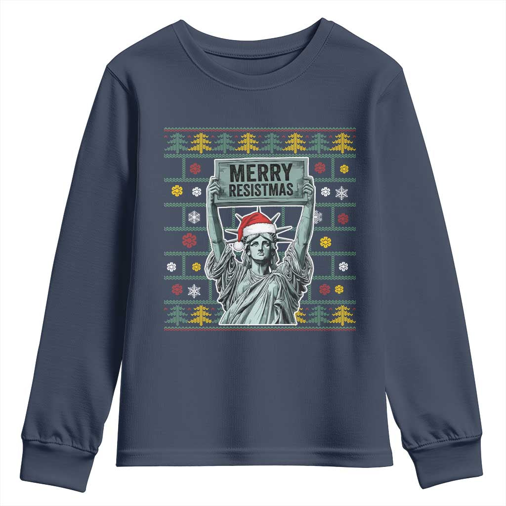 Funny Liberty Statue Ugly Sweater Gift Youth Sweatshirt Merry Resistmas - Wonder Print Shop