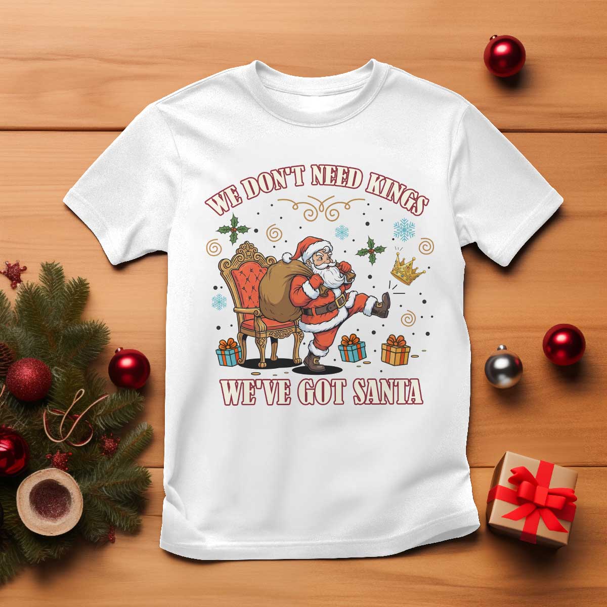 No Kings Only Santa T Shirt Funny Christmas Parody Gift - Wonder Print Shop