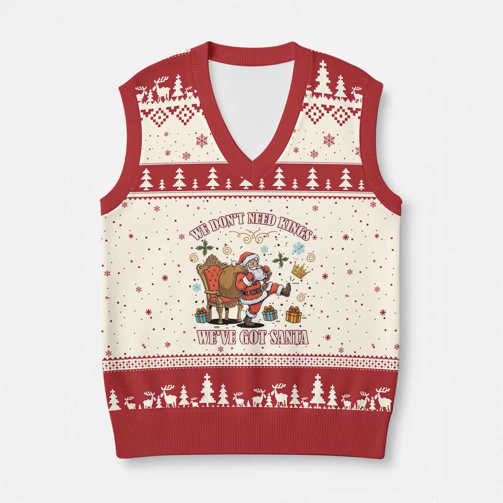 No Kings Only Santa V-Neck Knit Sweater Vest Funny Xmas Parody Gift - Wonder Print Shop