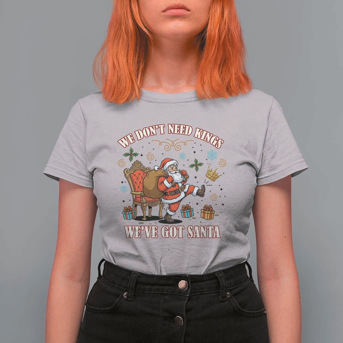 No Kings Only Santa T Shirt For Women Funny Christmas Parody Gift - Wonder Print Shop