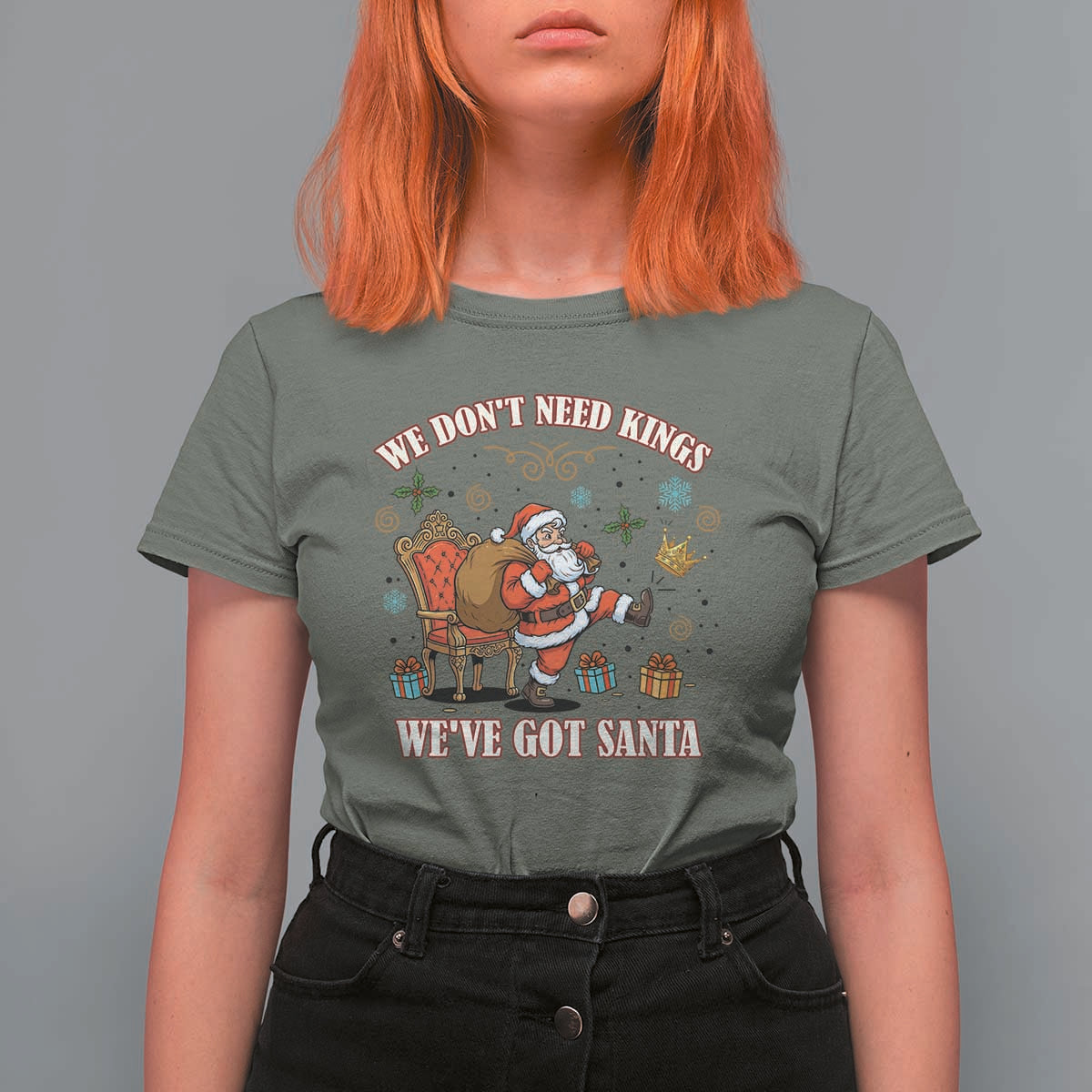 No Kings Only Santa T Shirt For Women Funny Christmas Parody Gift - Wonder Print Shop