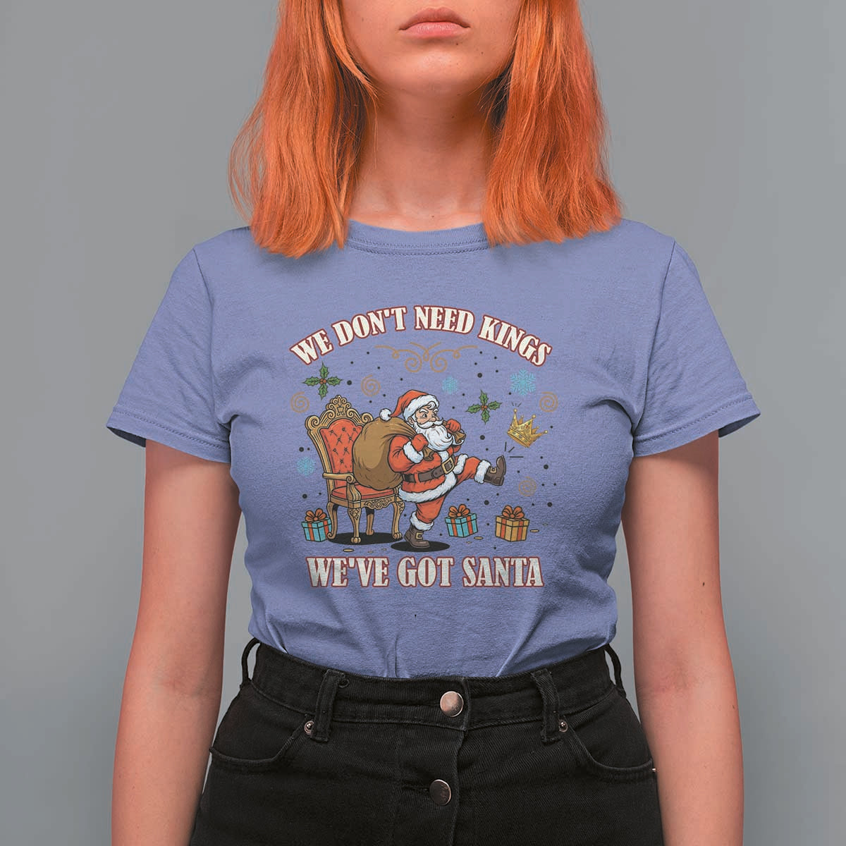No Kings Only Santa T Shirt For Women Funny Christmas Parody Gift - Wonder Print Shop