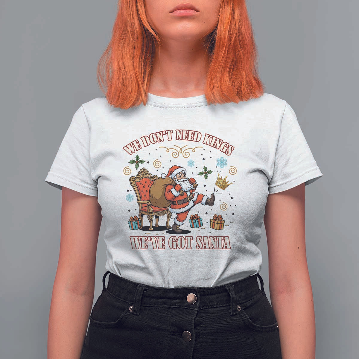 No Kings Only Santa T Shirt For Women Funny Christmas Parody Gift - Wonder Print Shop