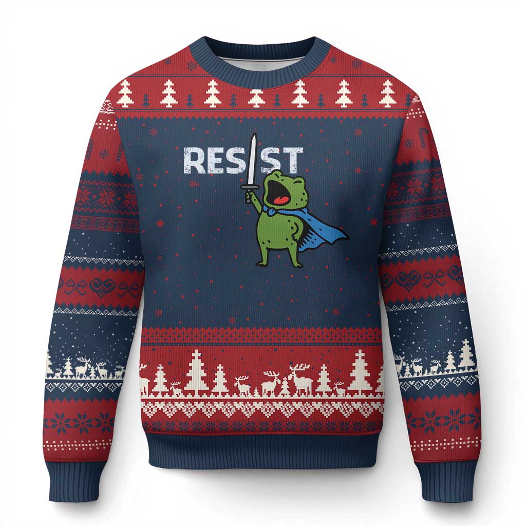 Resist Frog Warrior Ugly Christmas Sweater Funny Rebel Meme Gift - Wonder Print Shop