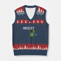 Resist Frog Warrior V-Neck Knit Sweater Vest Funny Rebel Meme Gift - Wonder Print Shop