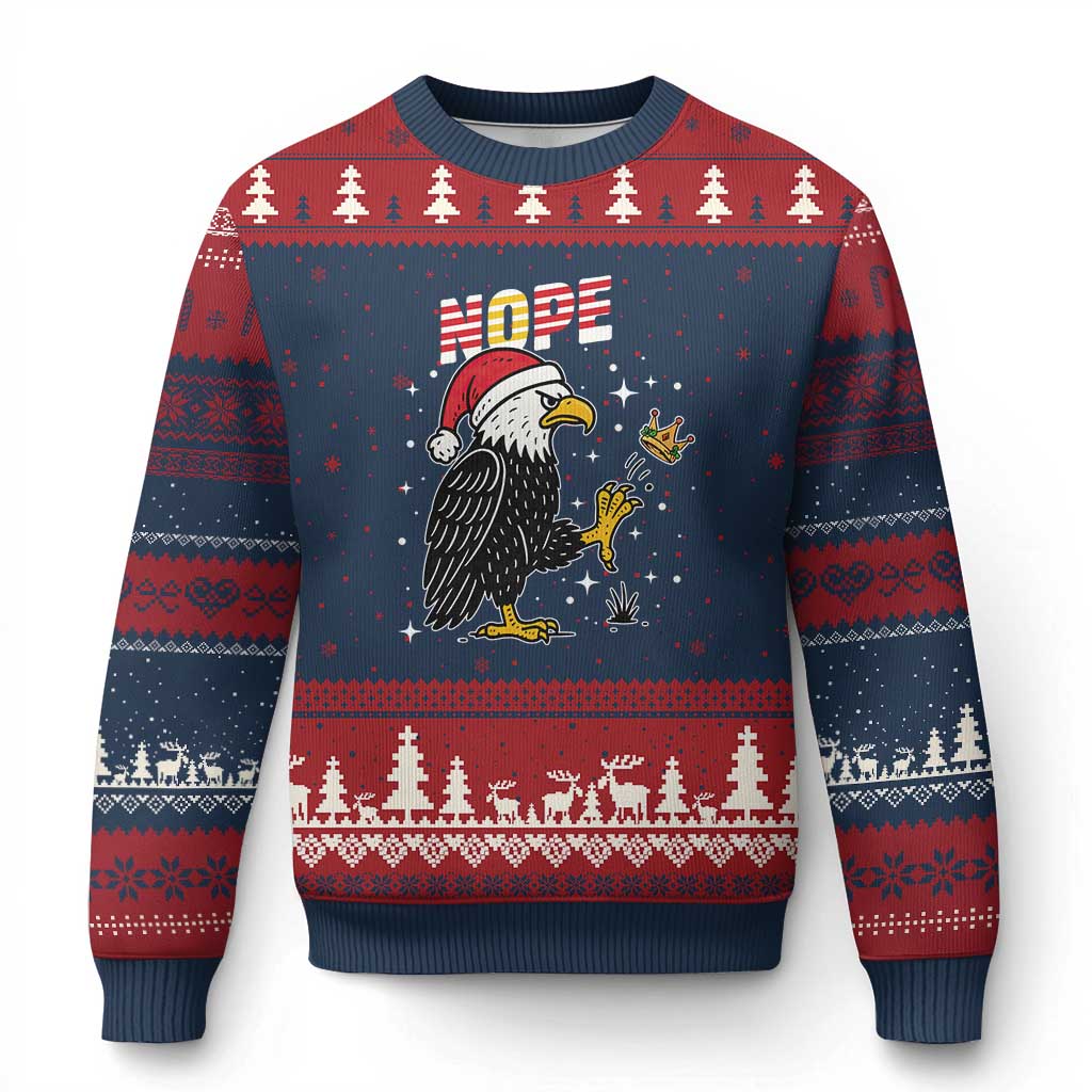 Funny Eagle No Kings In America Xmas 2025 Ugly Christmas Sweater - Wonder Print Shop