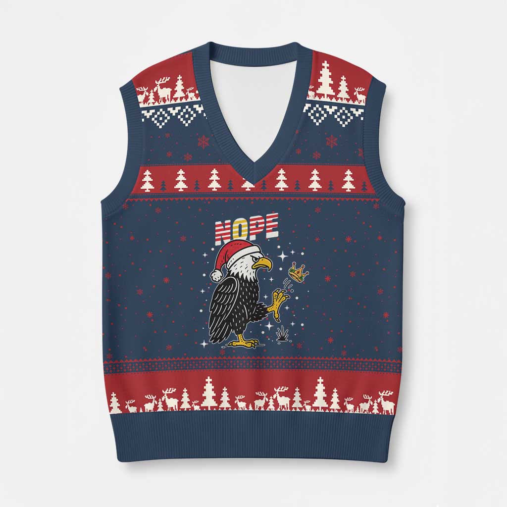 Funny Eagle No Kings In America Xmas 2025 V-Neck Knit Sweater Vest - Wonder Print Shop