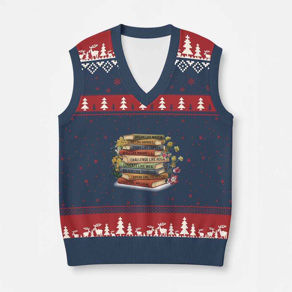 Black History Leaders Book V-Neck Knit Sweater Vest African American Teachers - Wonder Print Shop