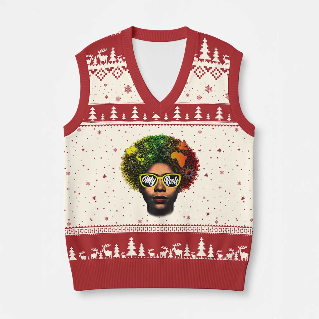 Black History Month V-Neck Knit Sweater Vest My Roots African American Pride Gift - Wonder Print Shop