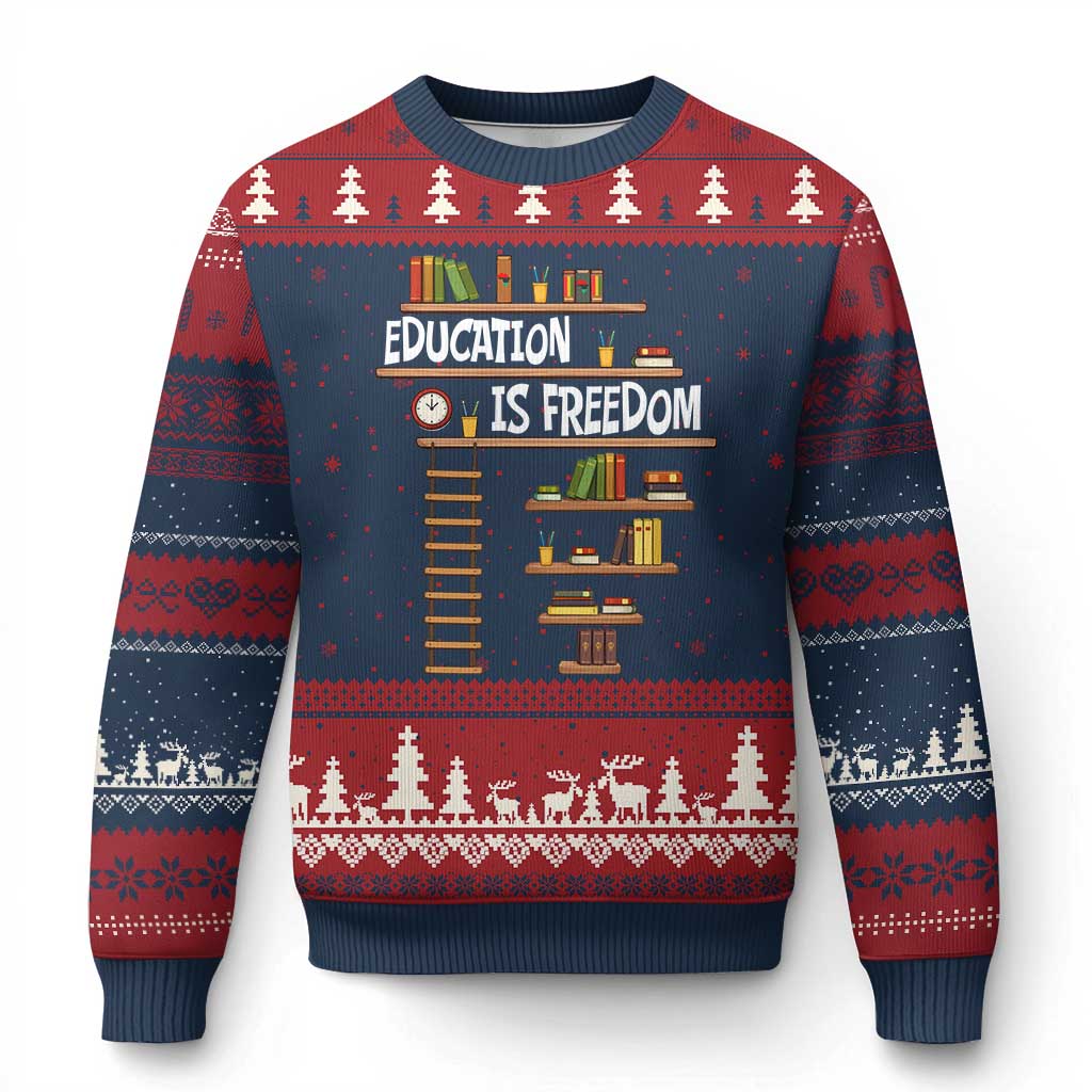 Education Is Freedom Ugly Christmas Sweater African American History Africa Map Books - Wonder Print Shop