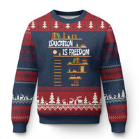 Education Is Freedom Ugly Christmas Sweater African American History Africa Map Books - Wonder Print Shop