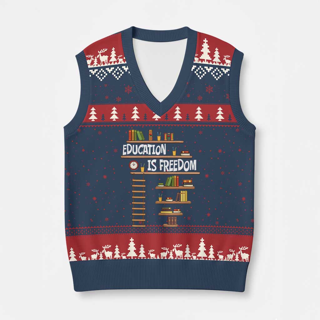 Education Is Freedom V-Neck Knit Sweater Vest African American History Africa Map Books - Wonder Print Shop