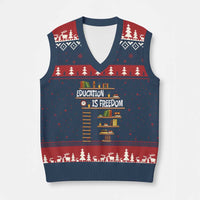 Education Is Freedom V-Neck Knit Sweater Vest African American History Africa Map Books - Wonder Print Shop